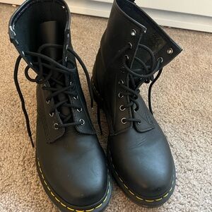 Dr martens-Leather Lace-Up Boots with Yellow Stitching